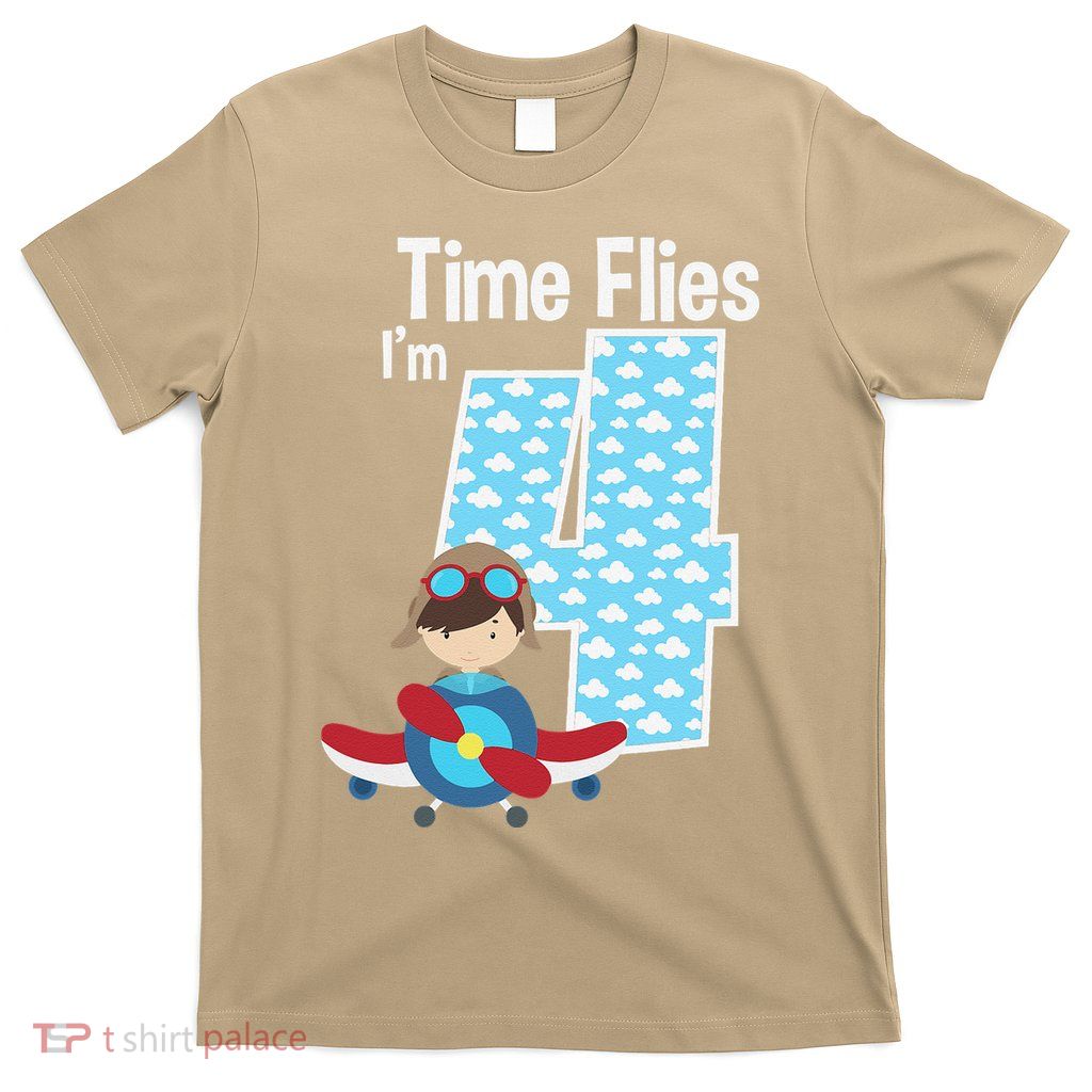 Time Flies I'm 4 4th Birthday Airplane Plane Pilot Flying T-Shirt