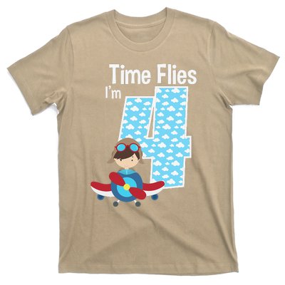 Time Flies I'm 4 4th Birthday Airplane Plane Pilot Flying T-Shirt