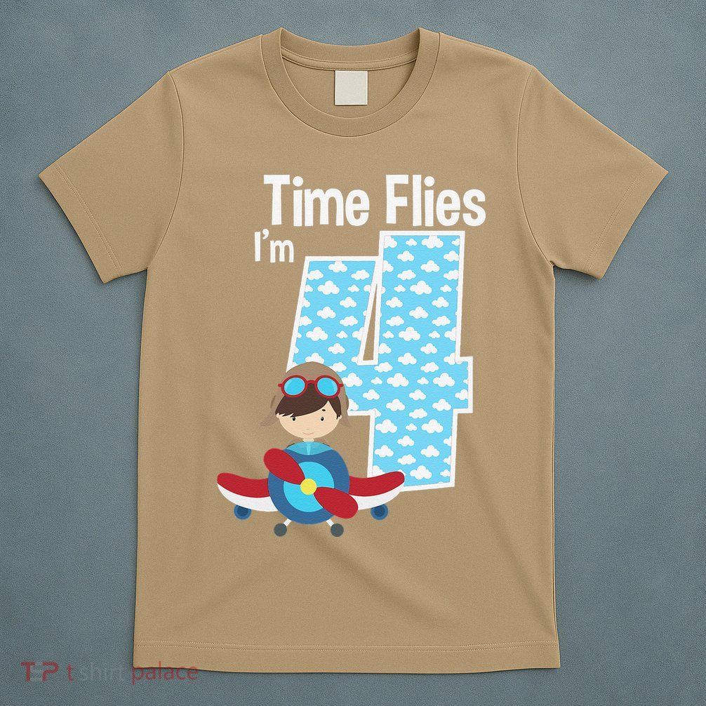 Time Flies I'm 4 4th Birthday Airplane Plane Pilot Flying T-Shirt