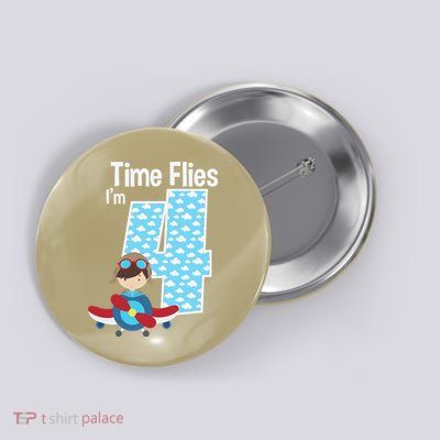 Time Flies I'm 4 4th Birthday Airplane Plane Pilot Flying Button