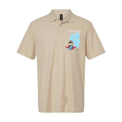 Time Flies I'm 4 4th Birthday Airplane Plane Pilot Flying Softstyle Adult Sport Polo