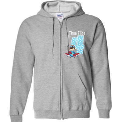 Time Flies I'm 4 4th Birthday Airplane Plane Pilot Flying Full Zip Hoodie