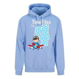 Time Flies I'm 4 4th Birthday Airplane Plane Pilot Flying Unisex Surf Hoodie