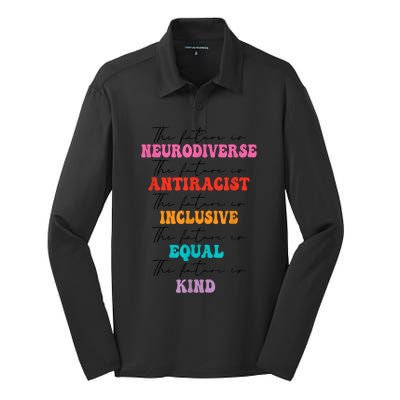 The Future Is Neurodiverse Antiracist Inclusive Equal Kind Silk Touch Performance Long Sleeve Polo