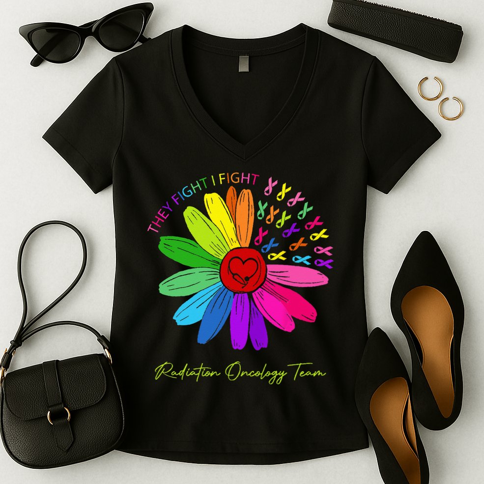 They Fight I Fight. Oncology Team. Radiation Oncology Nurse Women's V-Neck T-Shirt