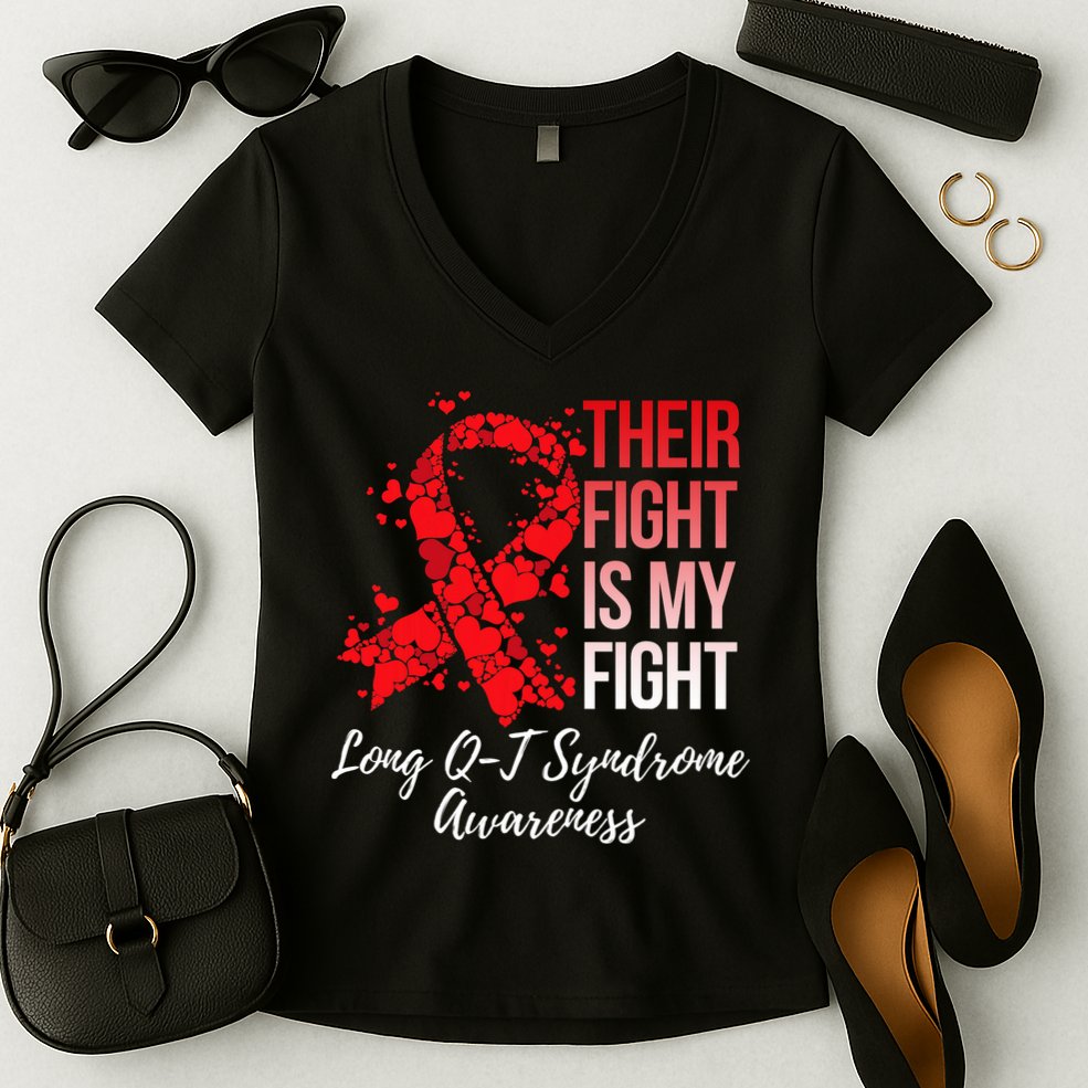 Their Fight Is My Fight Long Qt Syndrome Awareness Women's V-Neck T-Shirt
