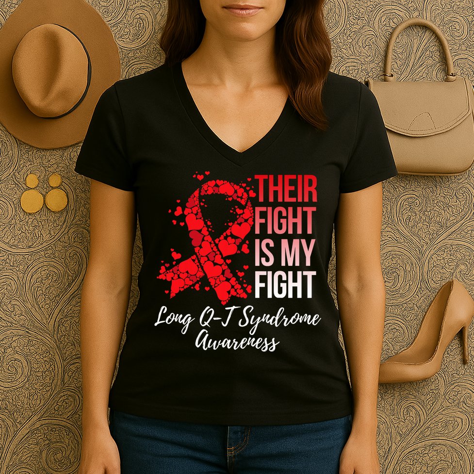 Their Fight Is My Fight Long Qt Syndrome Awareness Women's V-Neck T-Shirt