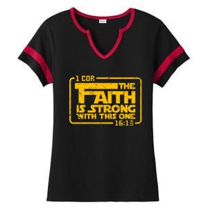 The Faith Is Strong With This One Funny Christian Ladies Halftime Notch Neck Tee