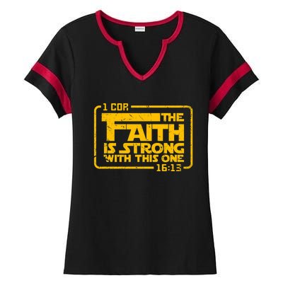 The Faith Is Strong With This One Funny Christian Ladies Halftime Notch Neck Tee