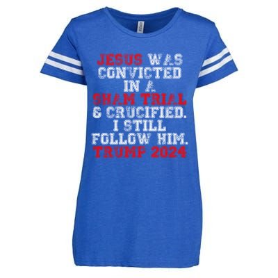 Trump Felon Jesus Convicted Follow Him Christian Trump 2024 Great Gift Enza Ladies Jersey Football T-Shirt