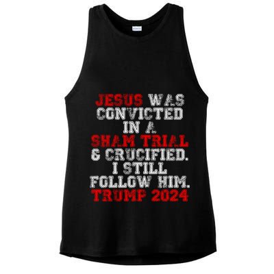 Trump Felon Jesus Convicted Follow Him Christian Trump 2024 Gift Ladies PosiCharge Tri-Blend Wicking Tank