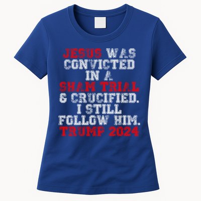 Trump Felon Jesus Convicted Follow Him Christian Trump 2024 Gift Womens T-Shirt