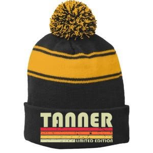 Tanner Funny Job Title Profession Birthday Worker Idea Stripe Pom Pom Beanie