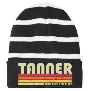 Tanner Funny Job Title Profession Birthday Worker Idea Striped Beanie with Solid Band