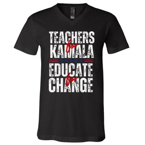 Teachers For Kamala Design Educate For Change Harris 47 V-Neck T-Shirt