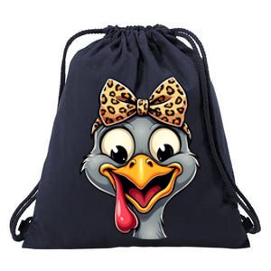 Turkey Face Leopard Headband Thanksgiving Pilgrim Gift Drawstring Bag