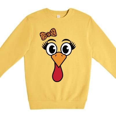 Turkey Face Leopard Print Bow Thanksgiving Gift Premium Crewneck Sweatshirt