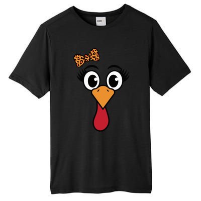 Turkey Face Leopard Print Bow Thanksgiving Gift Tall Fusion ChromaSoft Performance T-Shirt