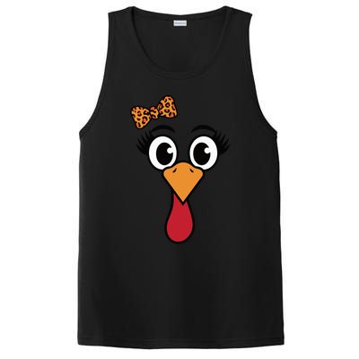 Turkey Face Leopard Print Bow Thanksgiving Gift PosiCharge Competitor Tank