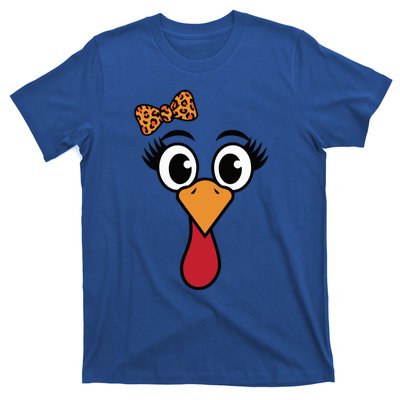 Turkey Face Leopard Print Bow Thanksgiving Gift T-Shirt