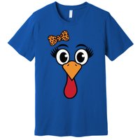 Turkey Face Leopard Print Bow Thanksgiving Gift Premium T-Shirt