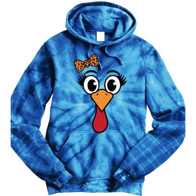 Turkey Face Leopard Print Bow Thanksgiving Gift Tie Dye Hoodie