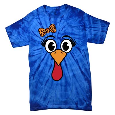 Turkey Face Leopard Print Bow Thanksgiving Gift Tie-Dye T-Shirt