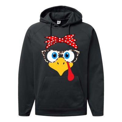 Turkey Face Leopard Print Glasses Thanksgiving Wo Girl Performance Fleece Hoodie