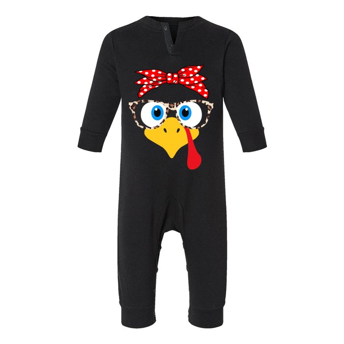 Turkey Face Leopard Print Glasses Thanksgiving Wo Girl Infant Fleece One Piece