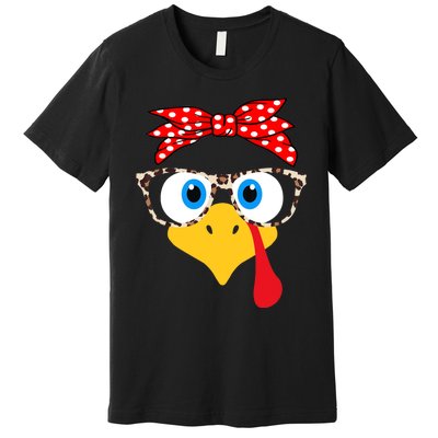 Turkey Face Leopard Print Glasses Thanksgiving Wo Girl Premium T-Shirt