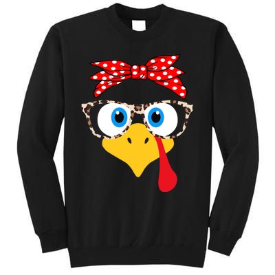 Turkey Face Leopard Print Glasses Thanksgiving Wo Girl Tall Sweatshirt