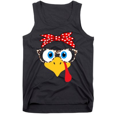 Turkey Face Leopard Print Glasses Thanksgiving Wo Girl Tank Top