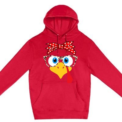 Turkey Face Leopard Print Glasses Thanksgiving Wo Girl Premium Pullover Hoodie