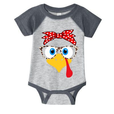 Turkey Face Leopard Print Glasses Thanksgiving Wo Girl Infant Baby Jersey Bodysuit