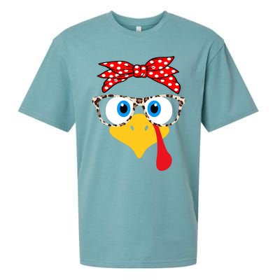 Turkey Face Leopard Print Glasses Thanksgiving Wo Girl Sueded Cloud Jersey T-Shirt