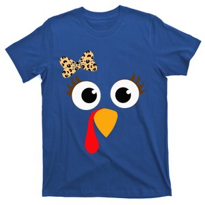 Turkey Face Leopard Bow Thanksgiving Costume Turkey T-Shirt