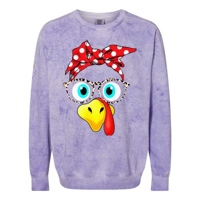 Turkey Face Leopard Print Glasses Thanksgiving Colorblast Crewneck Sweatshirt