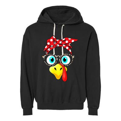 Turkey Face Leopard Print Glasses Thanksgiving Garment-Dyed Fleece Hoodie