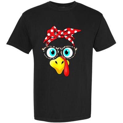 Turkey Face Leopard Print Glasses Thanksgiving Garment-Dyed Heavyweight T-Shirt