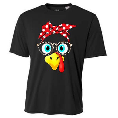 Turkey Face Leopard Print Glasses Thanksgiving Cooling Performance Crew T-Shirt