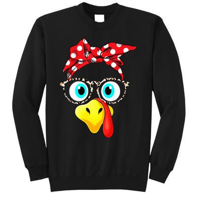 Turkey Face Leopard Print Glasses Thanksgiving Sweatshirt