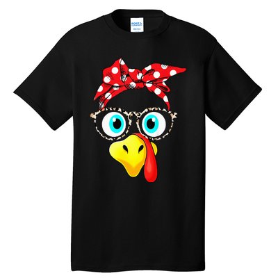 Turkey Face Leopard Print Glasses Thanksgiving Tall T-Shirt