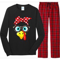 Turkey Face Leopard Print Glasses Thanksgiving Long Sleeve Pajama Set