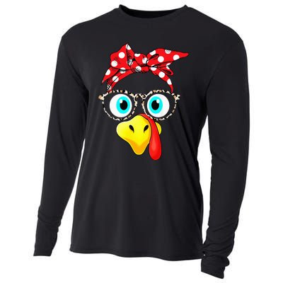 Turkey Face Leopard Print Glasses Thanksgiving Cooling Performance Long Sleeve Crew