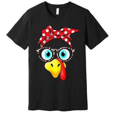 Turkey Face Leopard Print Glasses Thanksgiving Premium T-Shirt