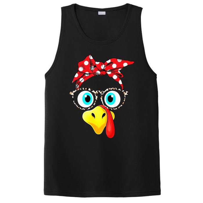 Turkey Face Leopard Print Glasses Thanksgiving PosiCharge Competitor Tank