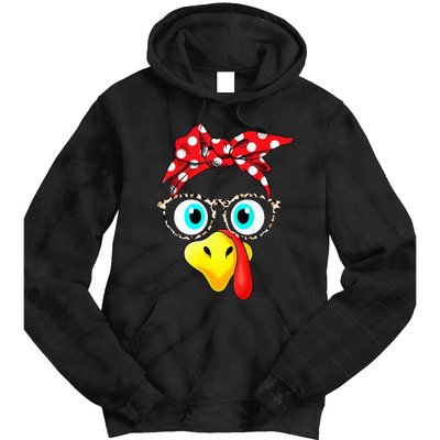 Turkey Face Leopard Print Glasses Thanksgiving Tie Dye Hoodie