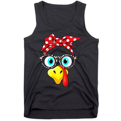 Turkey Face Leopard Print Glasses Thanksgiving Tank Top