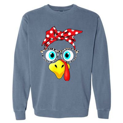 Turkey Face Leopard Print Glasses Thanksgiving Garment-Dyed Sweatshirt