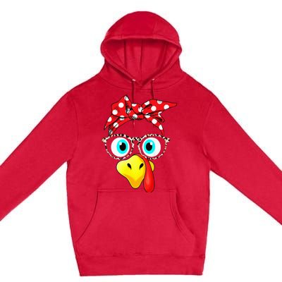 Turkey Face Leopard Print Glasses Thanksgiving Premium Pullover Hoodie